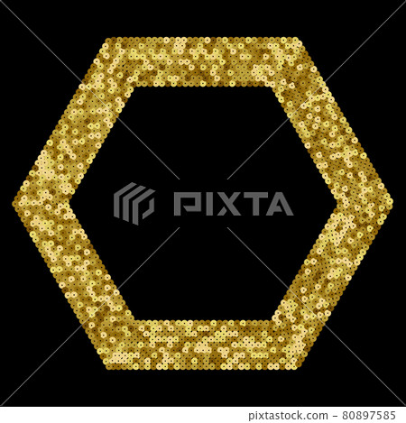 Gold Sequins Vector Luxury Hexagonal Frame. Holiday Background Gold Sequins Vector Luxury Hexagonal Frame. Holiday Background 80897585