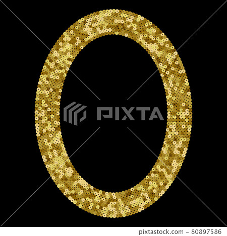 Gold Sequins Vector Luxury Oval Frame. Holiday Background 80897586