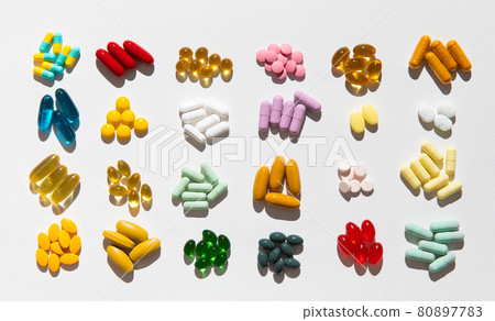 Assorted various kinds of pills. Assorted various kinds of pills. 80897783