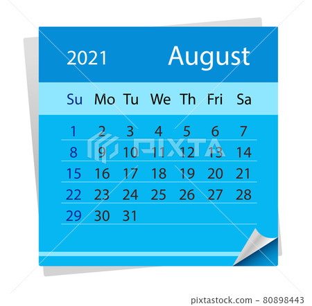 Calendar sheet for the month of August 2021. 80898443