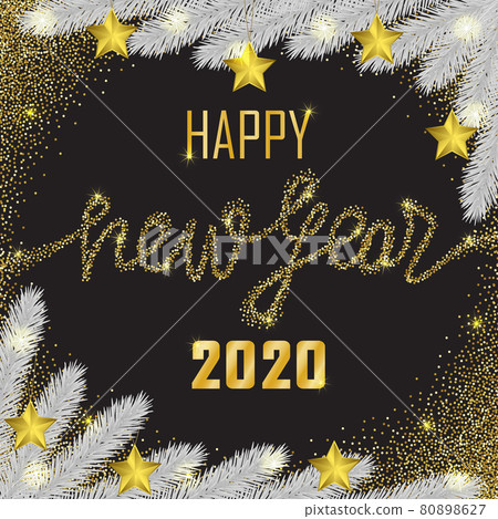 Happy New Year 2020 Vector Black Greeting Card 80898627