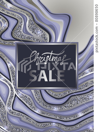 Christmas Sale Vector poster wiht Blue Marbling 80898650