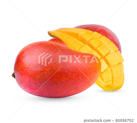 Mango fruit and sliced isolated on white background Mango fruit and sliced isolated on white background 80898702