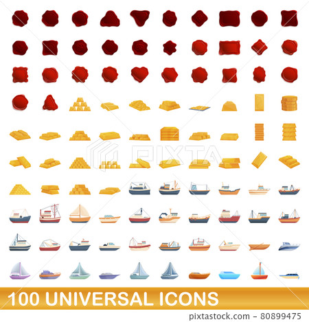 100 universal icons set, cartoon style 100 universal icons set, cartoon style 80899475