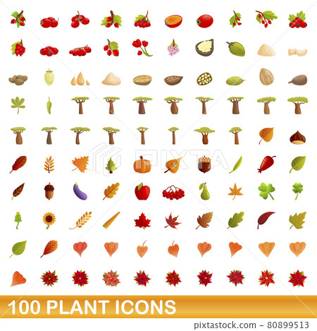 100 plant icons set, cartoon style 100 plant icons set, cartoon style 80899513