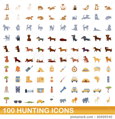 100 hunting icons set, cartoon style 100 hunting icons set, cartoon style 80899540