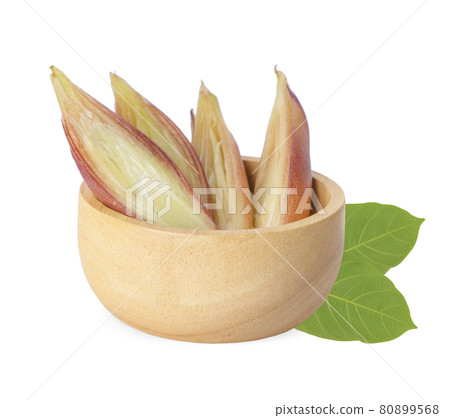 Myoga in wooden bowl isolated on white background Myoga in wooden bowl isolated on white background 80899568