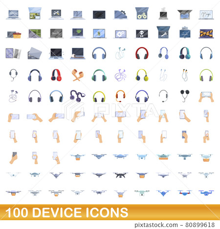100 device icons set, cartoon style 100 device icons set, cartoon style 80899618