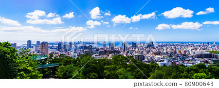 Kobe city bird's-eye view panorama [summer cityscape] 80900643