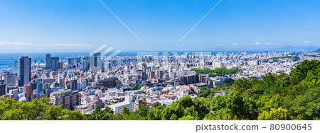 Kobe city bird's-eye view panorama [summer cityscape] 80900645
