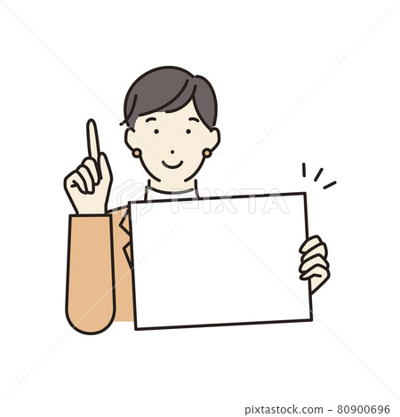 一位女士解釋了一個簡單插圖的要點 80900696