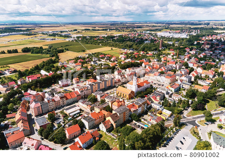 Aerial view of small european town with residential buildings and streets Aerial view of small european town with residential buildings and streets 80901002