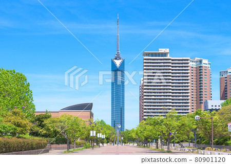 福岡市佐原區百道濱福岡塔,晴空萬里,近福岡市立公共圖書館 福岡市佐原區百道濱福岡塔,晴空萬里,近福岡市立公共圖書館 80901120