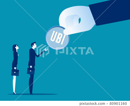 Putting money with universal basic income (UBI) sign 80901160