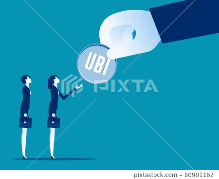 Putting money with universal basic income (UBI) sign 80901162