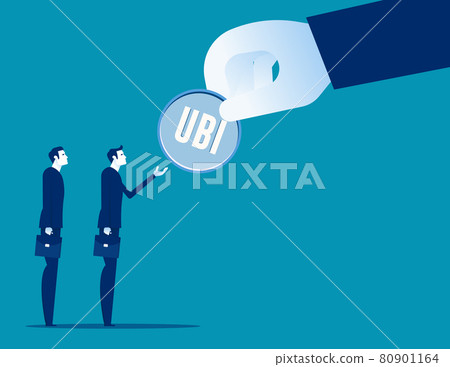 Putting money with universal basic income (UBI) sign 80901164