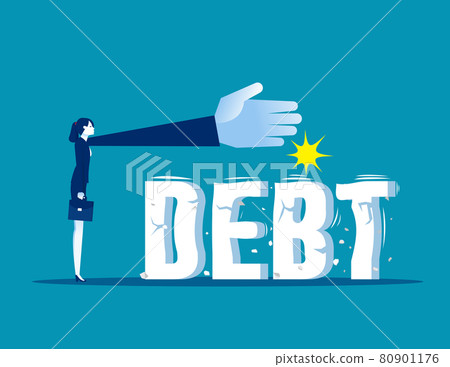 Businesswoman trying to crush and smash the heavy debt burden. Breaking the debt 80901176
