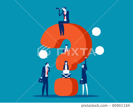Business team asking questions around question mark Business team asking questions around question mark 80901184