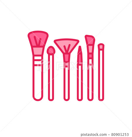 Collection brushes color line icon. Cosmetics accessory sign. Collection brushes color line icon. Cosmetics accessory sign. 80901253