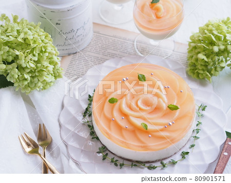 Rose petal style peach rare cheese cake for tea time Rose petal style peach rare cheese cake for tea time 80901571