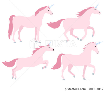 Vector set of flat cartoon hand drawn pink unicorn Vector set of flat cartoon hand drawn pink unicorn 80903047