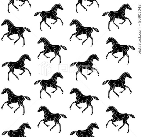 Vector seamless pattern of black sketch horse foal 80903048