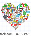 Vector set of Back to School icons in doodle style. Painted, colorful, pictures on a piece of paper on white background. 80903928