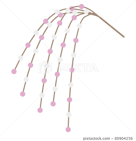 新年裝飾附在樹枝上的紅色和白色麻糬球(mayudama)的簡單向量圖解 新年裝飾附在樹枝上的紅色和白色麻糬球(mayudama)的簡單向量圖解 80904256