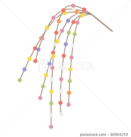 新年裝飾附著在樹枝上的彩色黏球(mayudama)的向量圖 新年裝飾附著在樹枝上的彩色黏球(mayudama)的向量圖 80904259