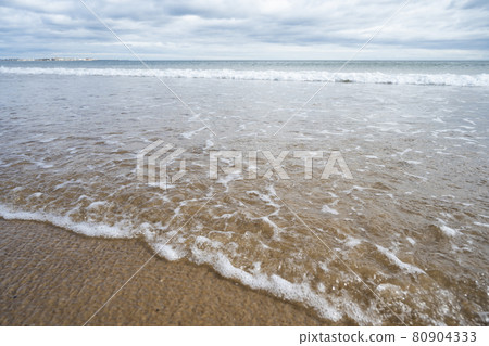 Seaton Carew beach in Devon, U.K. Beautiful beach and north sea, waves. Summer holidays in U.K 80904333