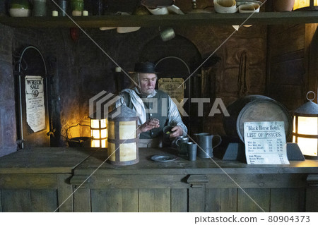 Hartlepool, U.K - July 27, 2021: The National Museum of The Royal Navy , in the North of England. The wax figure of 19th century people Hartlepool, U.K - July 27, 2021: The National Museum of The Royal Navy , in the North of England. The wax figure of 19th century people 80904373