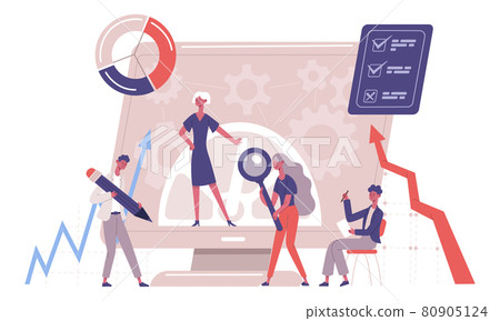 Benchmarking company business improvement comparison. Business competitor companies, company development analysis vector illustration. Benchmark business testing 80905124