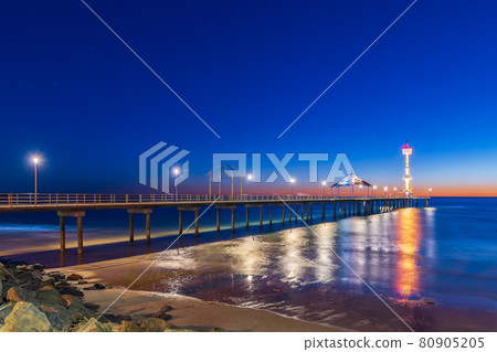 Iconic Brighton beach foreshore with jetty Iconic Brighton beach foreshore with jetty 80905205