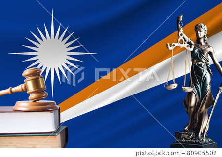 Law and justice in Marshall Islands. Statue of themis and the gavel of the judge against the background of the flag of Marshall Islands. Law and justice concept Law and justice in Marshall Islands. Statue of themis and the gavel of the judge against the background of the flag of Marshall Islands. Law and justice concept 80905502