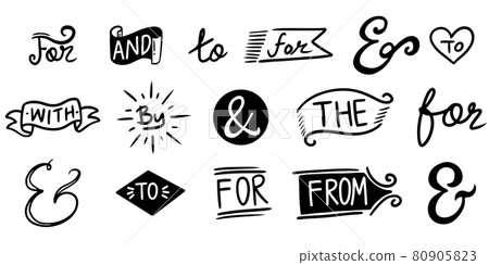 hand lettered ampersands and catchwords. vintage doodle ampersands, ribbon, catchwords, calligraphy. Hand drawn design elements set. vector illustration 80905823
