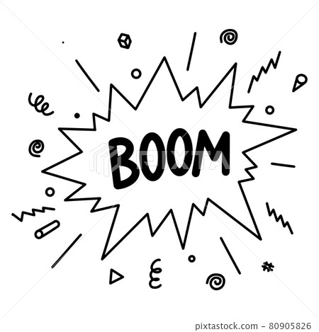 doodle comic explosion cartoon. Hand drawn comic speech bubbles with text boom isolated on white background for web, posters, banners, and concept design. vector illustration. 80905826