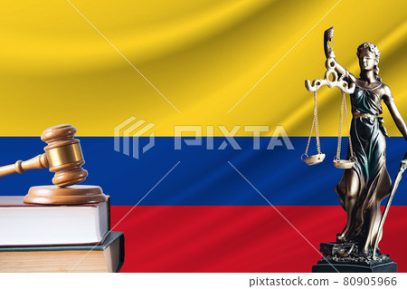 Law and justice in Colombia Statue of themis and the gavel of the judge against the background of the flag of Colombia Law and justice concept Law and justice in Colombia Statue of themis and the gavel of the judge against the background of the flag of Colombia Law and justice concept 80905966