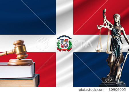 Law and justice in Dominican Republic Statue of themis and the gavel of the judge against the background of the flag of Dominican Republic Law and justice concept Law and justice in Dominican Republic Statue of themis and the gavel of the judge against the background of the flag of Dominican Republic Law and justice concept 80906005
