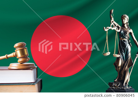 Law and justice in Bangladesh. Statue of themis and the gavel of the judge against the background of the flag of Bangladesh. Law and justice concept Law and justice in Bangladesh. Statue of themis and the gavel of the judge against the background of the flag of Bangladesh. Law and justice concept 80906045