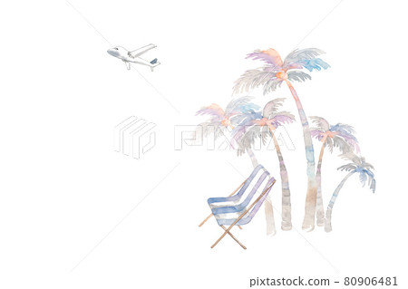 Palm trees, outdoor chairs and airplanes 80906481