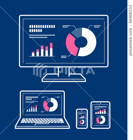 PC smartphone tablet set with graph displayed on the screen 80906552