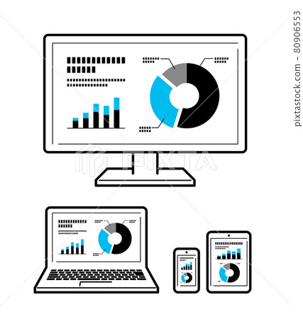 PC smartphone tablet set with graph displayed on the screen PC smartphone tablet set with graph displayed on the screen 80906553