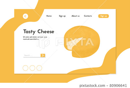 Swiss cheese round wheel with cut piece vector flat landing page concept. Gouda or Maasdam fresh and tasty wheel. Swiss cheese round wheel with cut piece vector flat landing page concept. Gouda or Maasdam fresh and tasty wheel. 80906641