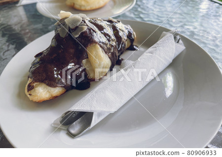 Breakfast continental fresh Croissants with Chocolate Breakfast continental fresh Croissants with Chocolate 80906933