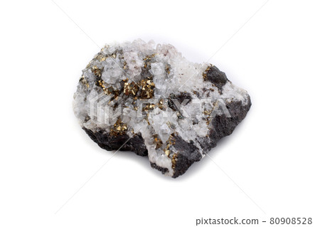 Rock crystal pyrite mineral isolated on white 80908528