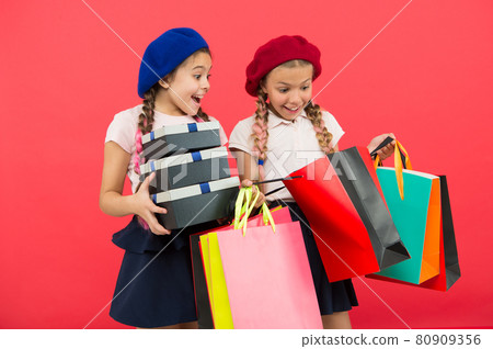 Child cute small girls on shopping tour. Best price. Buy Child cute small girls on shopping tour. Best price. Buy 80909356