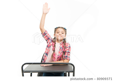 September 1 the first day of school year. Little girl raising September 1 the first day of school year. Little girl raising 80909371