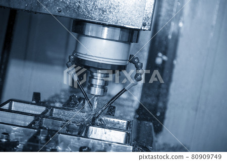 The CNC milling machine cutting the vacuum mold parts with oil coolant method. The CNC milling machine cutting the vacuum mold parts with oil coolant method. 80909749