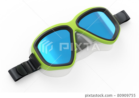 Green diving mask isolated on a white background Green diving mask isolated on a white background 80909755