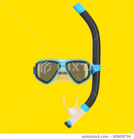 Blue diving mask and snorkel isolated on a yellow background Blue diving mask and snorkel isolated on a yellow background 80909756